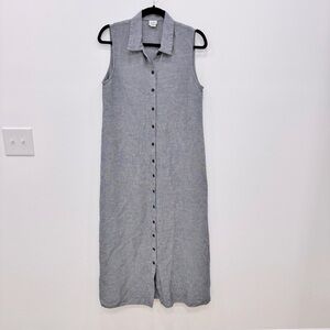 Eileen Fisher Vintage Linen Houndstooth Button Front sleeveless Shirt Dress Maxi